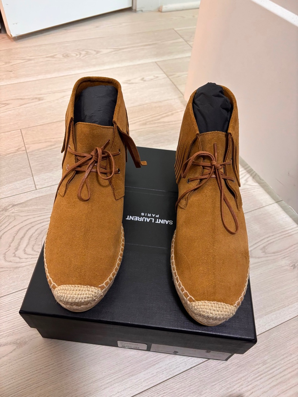 Saint Laurent Brown Suede Chukka Boots with Woven Toe